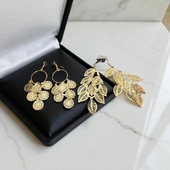 Unbranded Jewelry - Dangle Earrings Vintage 3” Gold Tone Filigree Leaves Floral Light Y2K  - 2
